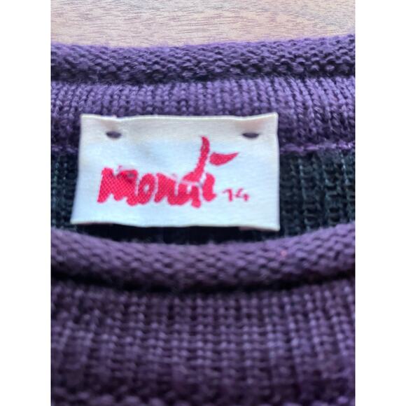 Mondi Women's Top Tunic Sweater Wool Blend Faux Bow Vintage 1980s Purple Red - Picture 4 of 8